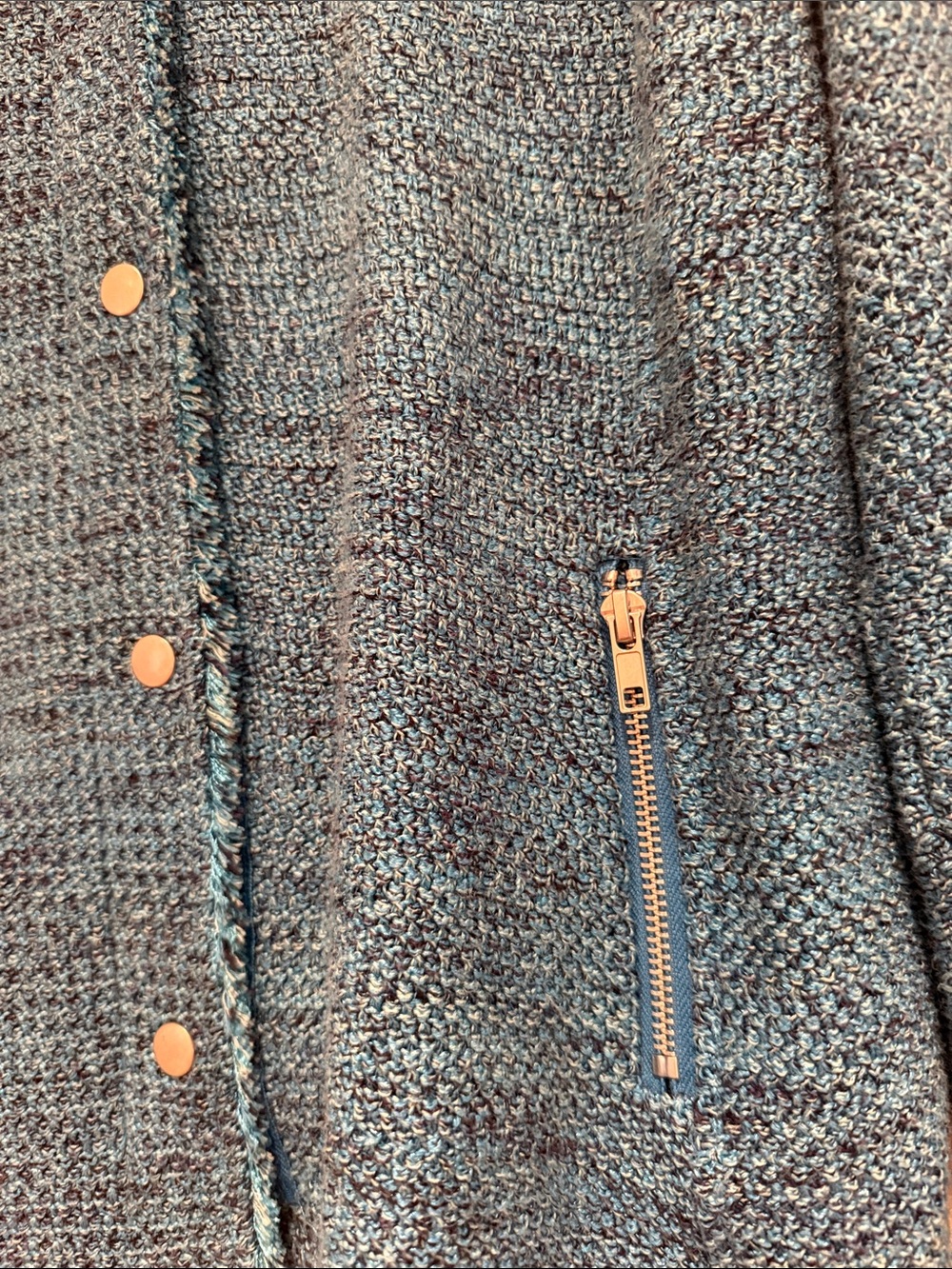 NIC+ZOE Teal Button-Front Fringe Knit Cardigan Blazer with Zip Pockets - Picture 3 of 4